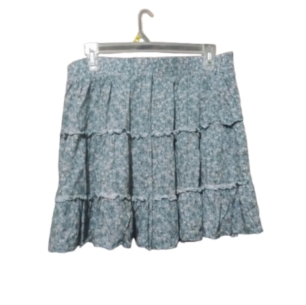 SHEIN Blue Floral Elastic Waist Tiered Skirt